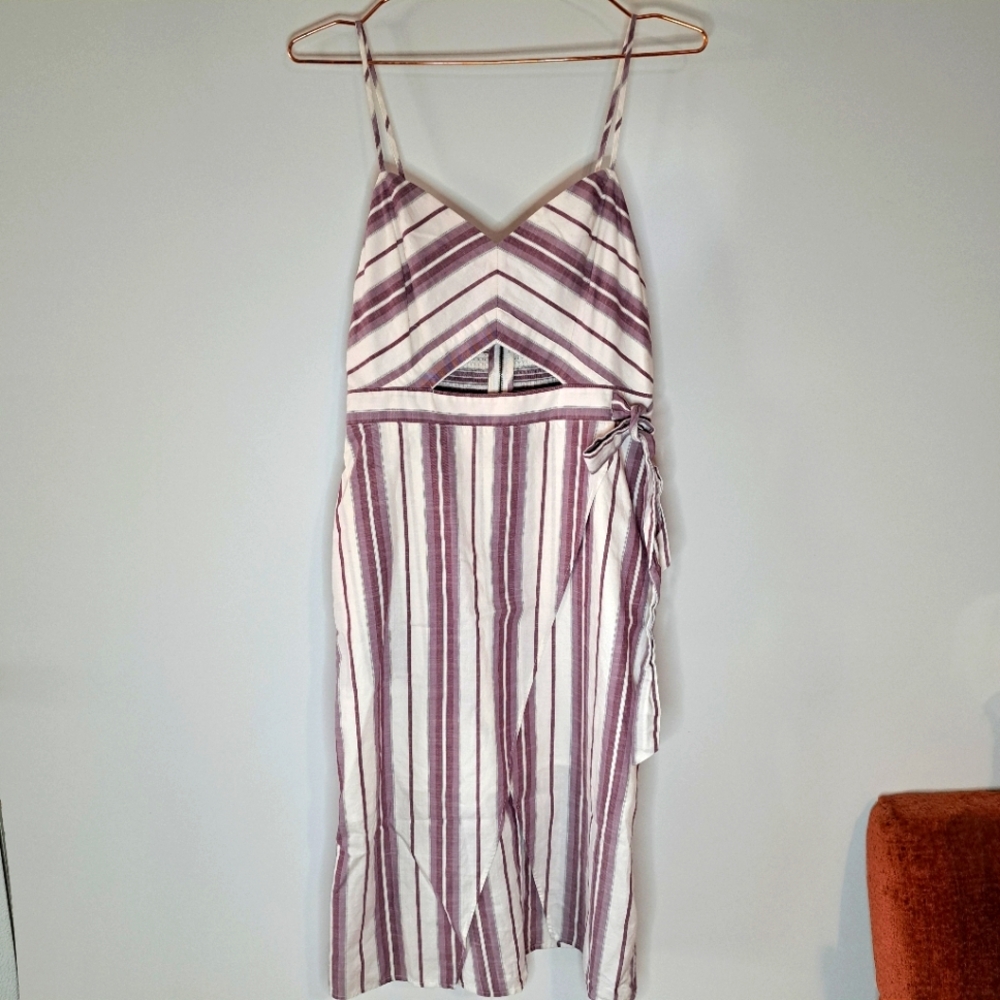Express Asymmetrical Purple and White Cut Out Striped Cotton Dress